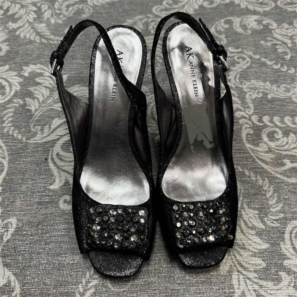 Anne Klein Women's Silver Slingback Pumps Size 8 Open Toe Party Heels